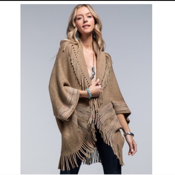 Ruggine Vertical Stripe Open Poncho - Picture 5 of 9